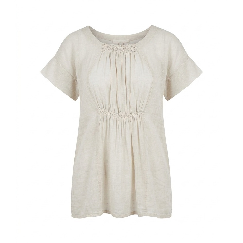 Momoni Tilda Cotton Silk Blouse Beige Made in Italy Gathered Empire Top Med. NEW